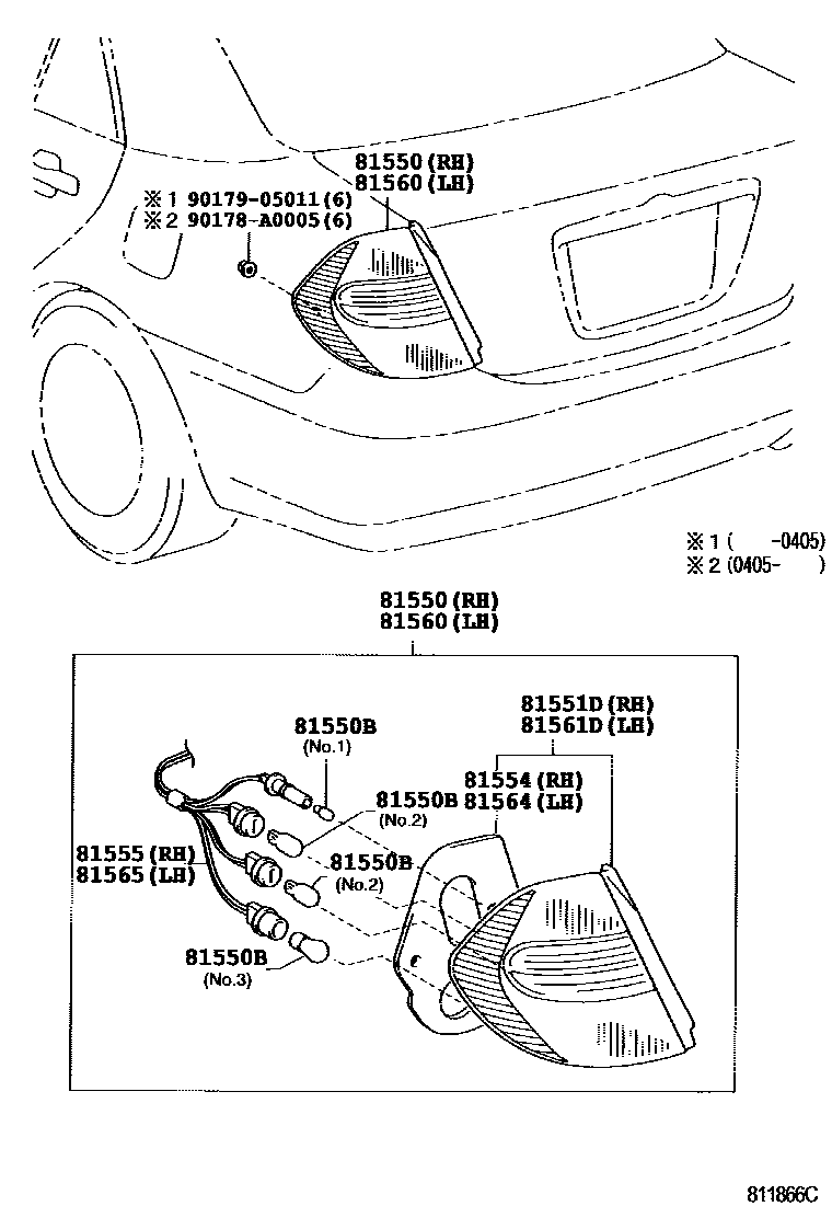Toyota CAMRY 后组合灯 EPC diagram — 811866C