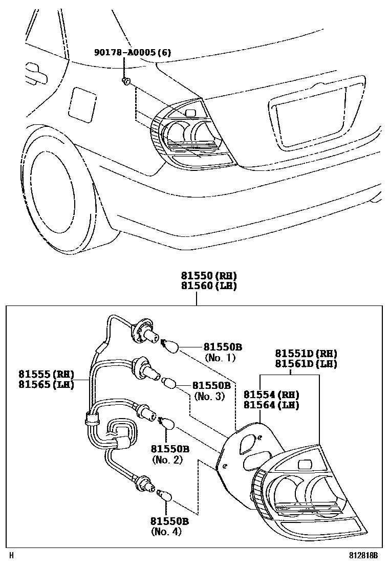 Toyota CAMRY 后组合灯 EPC diagram — 812818B
