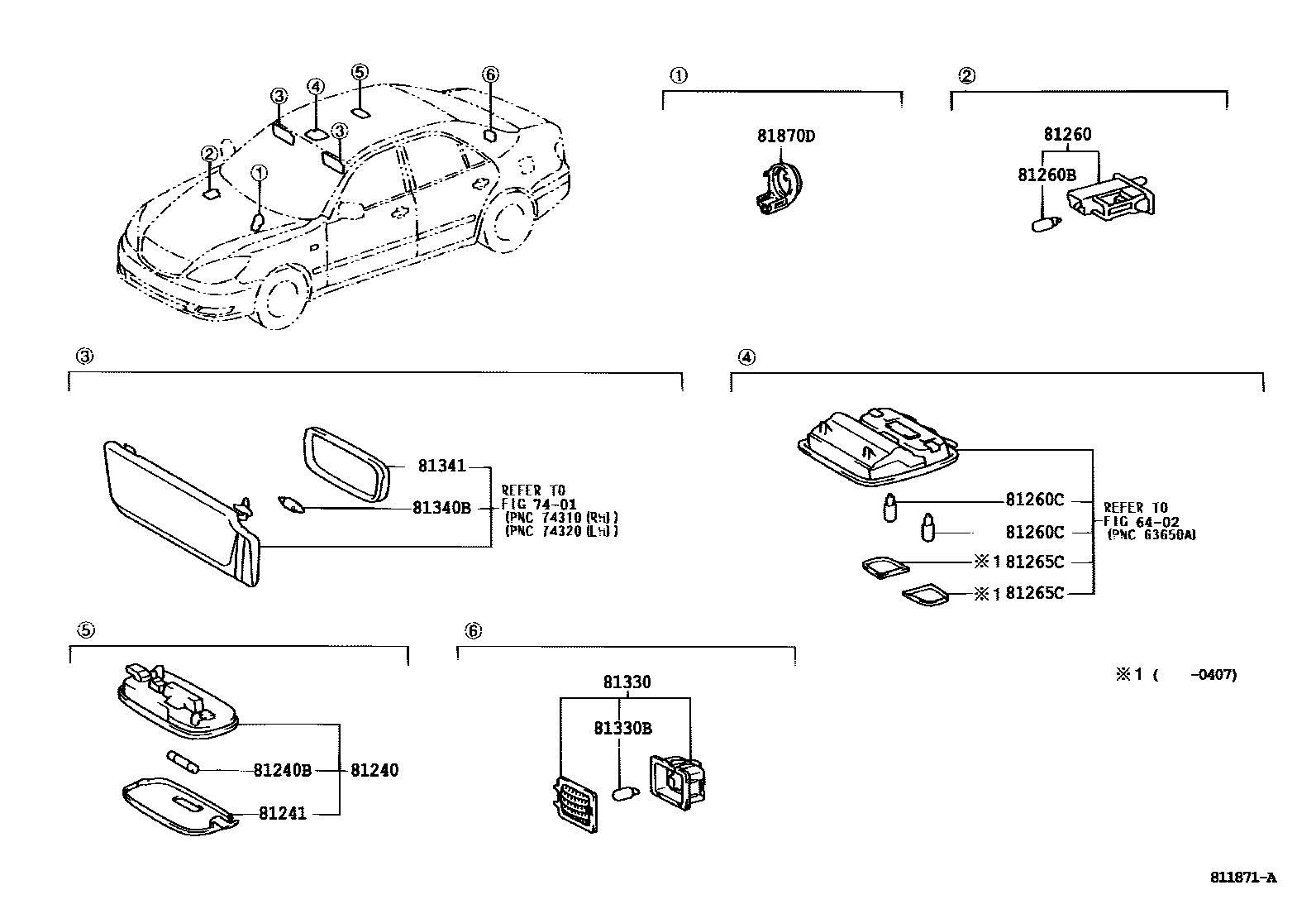 Toyota CAMRY 车内灯 EPC diagram — 811871A