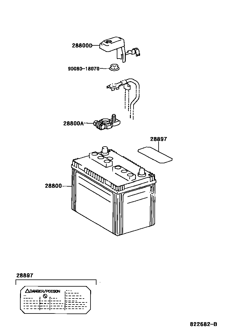 Toyota CAMRY 蓄电池和蓄电池电缆 EPC diagram — 822682B