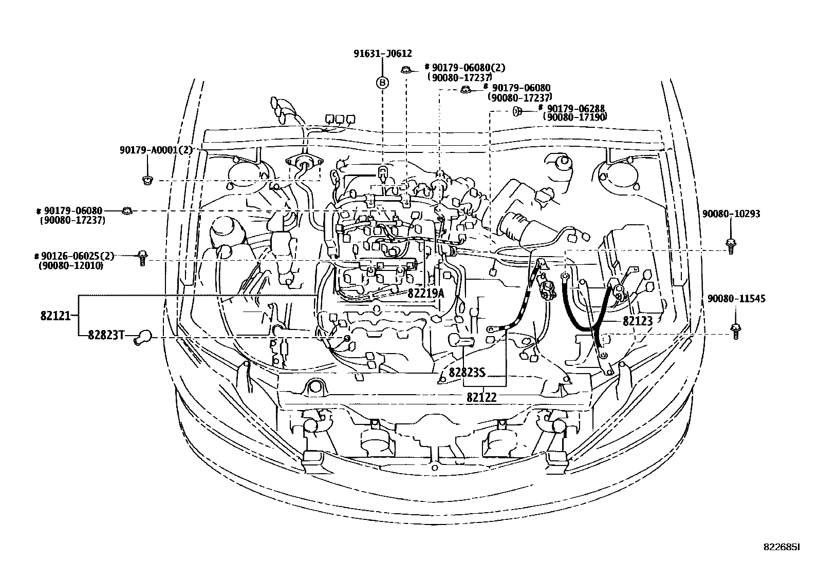 Toyota CAMRY 线束和卡夹 EPC diagram — 822685I