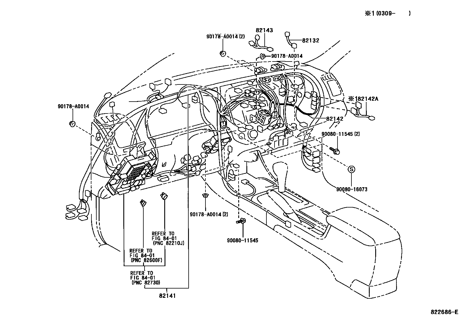 Toyota CAMRY 线束和卡夹 EPC diagram — 822686E