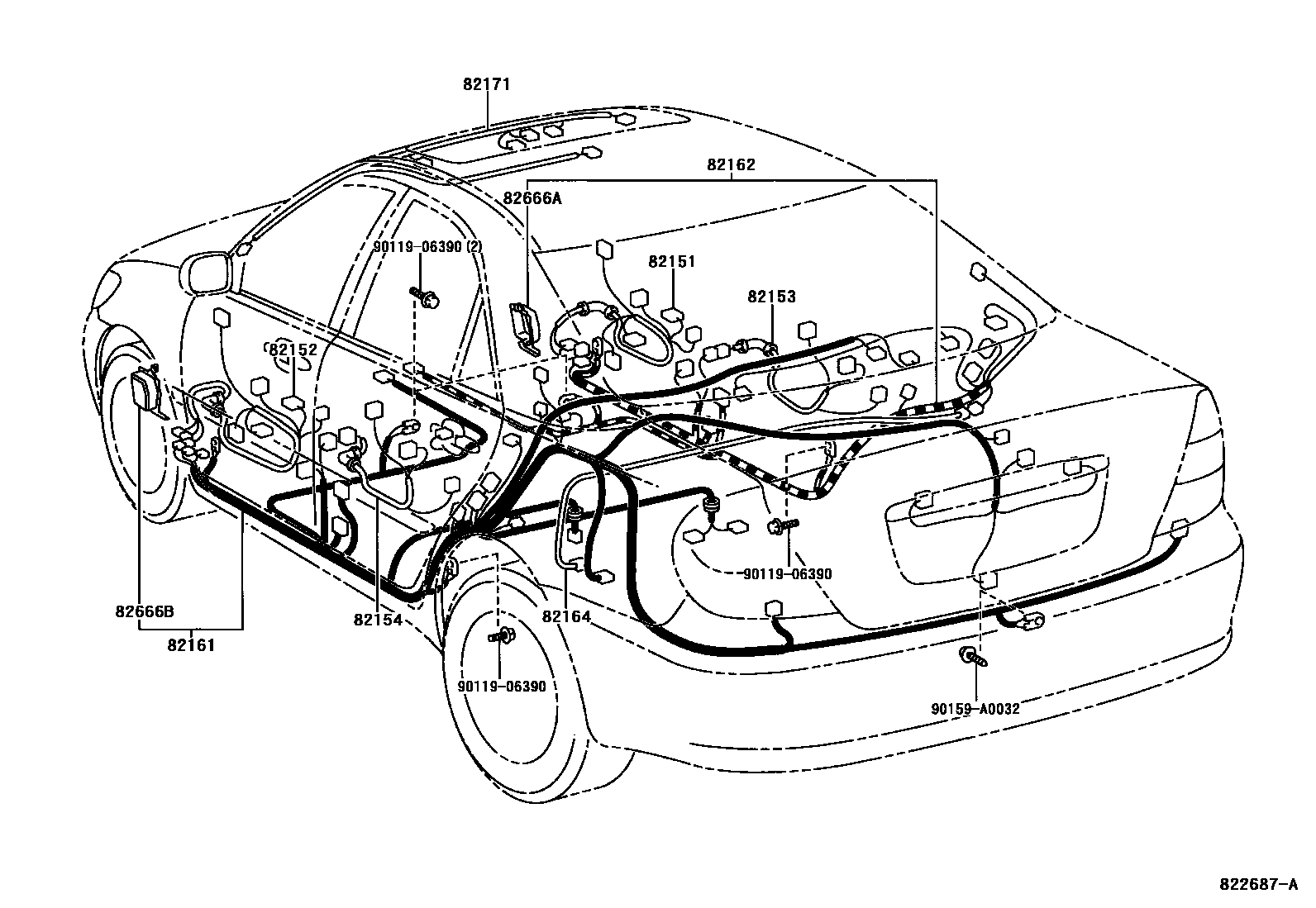 Toyota CAMRY 线束和卡夹 EPC diagram — 822687A