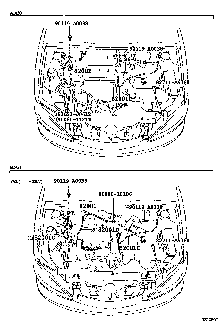 Toyota CAMRY 线束和卡夹 EPC diagram — 822689G