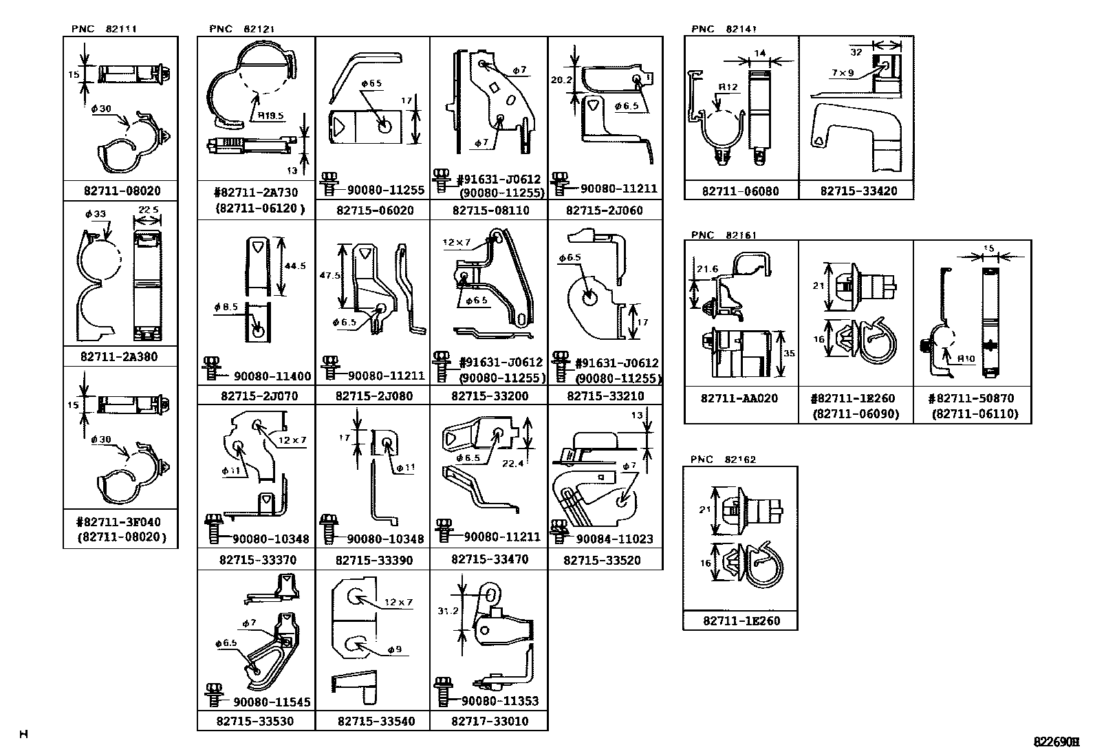 Toyota CAMRY 线束和卡夹 EPC diagram — 822690H