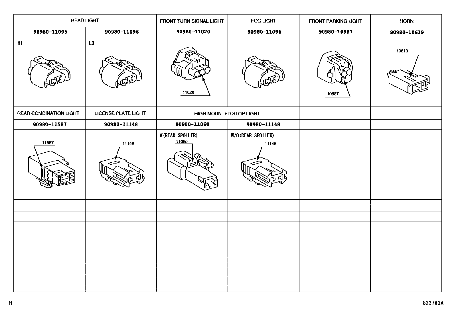 Toyota CAMRY 线束和卡夹 EPC diagram — 823763A