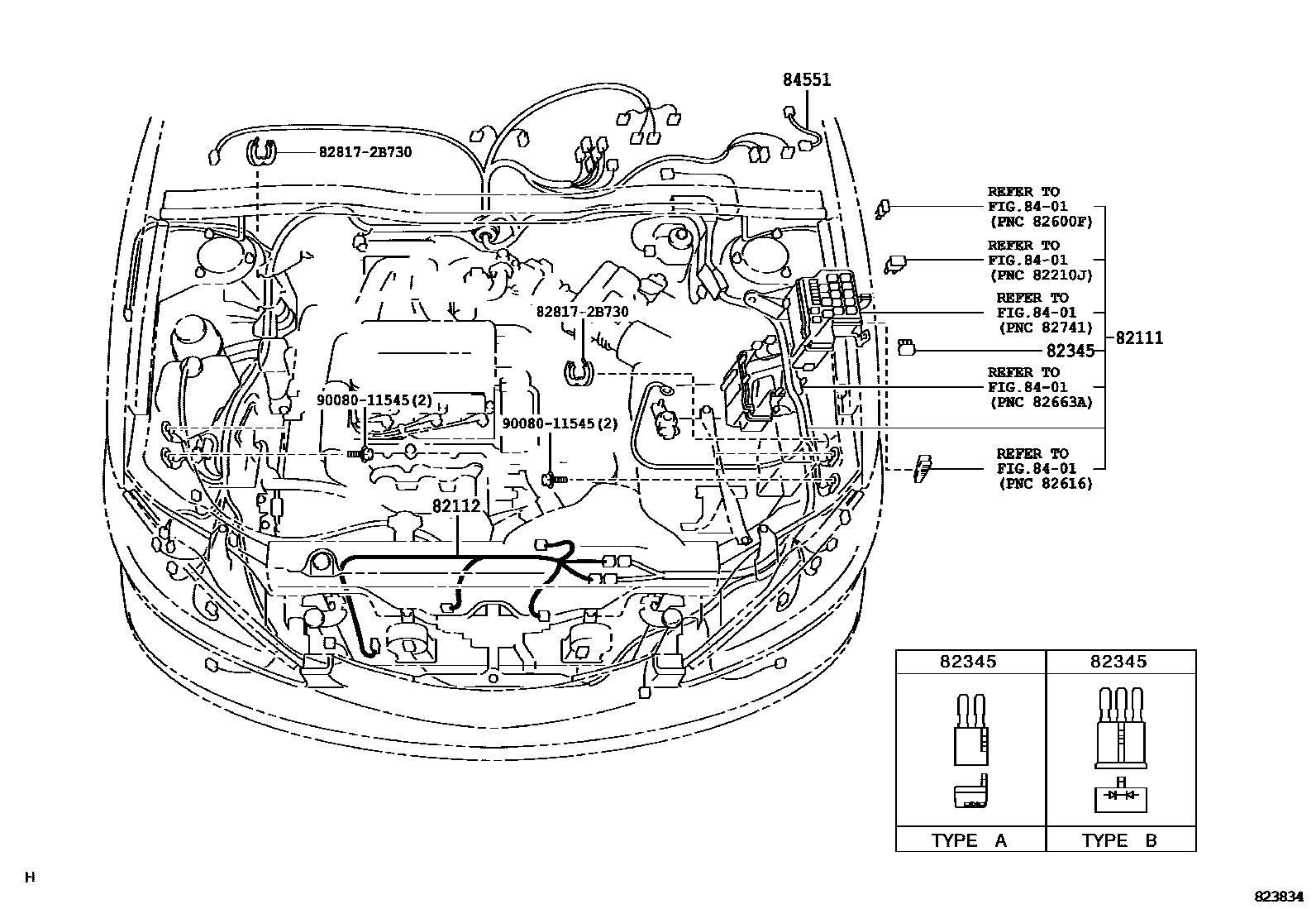 Toyota CAMRY 线束和卡夹 EPC diagram — 823834