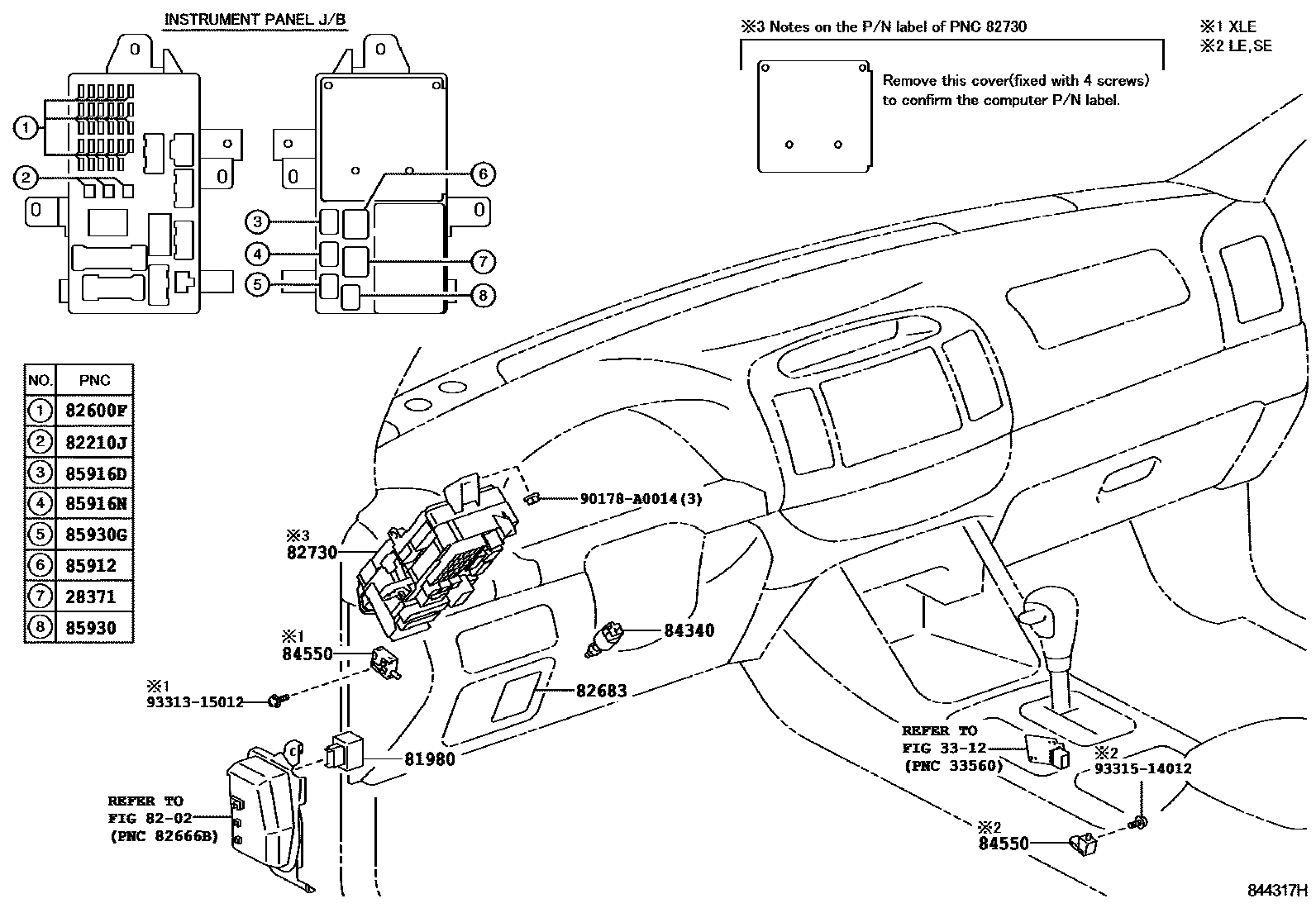 Toyota CAMRY 开关和继电器和ECU EPC diagram — 844317H