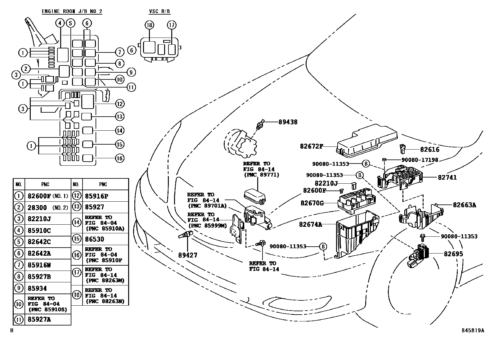 Toyota CAMRY 开关和继电器和ECU EPC diagram — 845819A