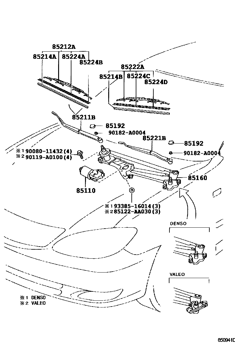 Toyota CAMRY 挡风玻璃刮水器 EPC diagram — 850941D