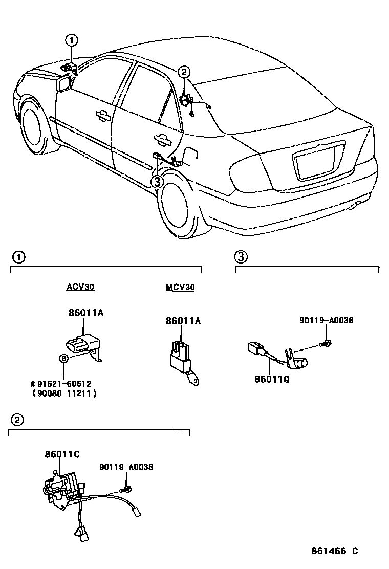 Toyota CAMRY 收音机、放大器和冷凝器 EPC diagram — 861466C