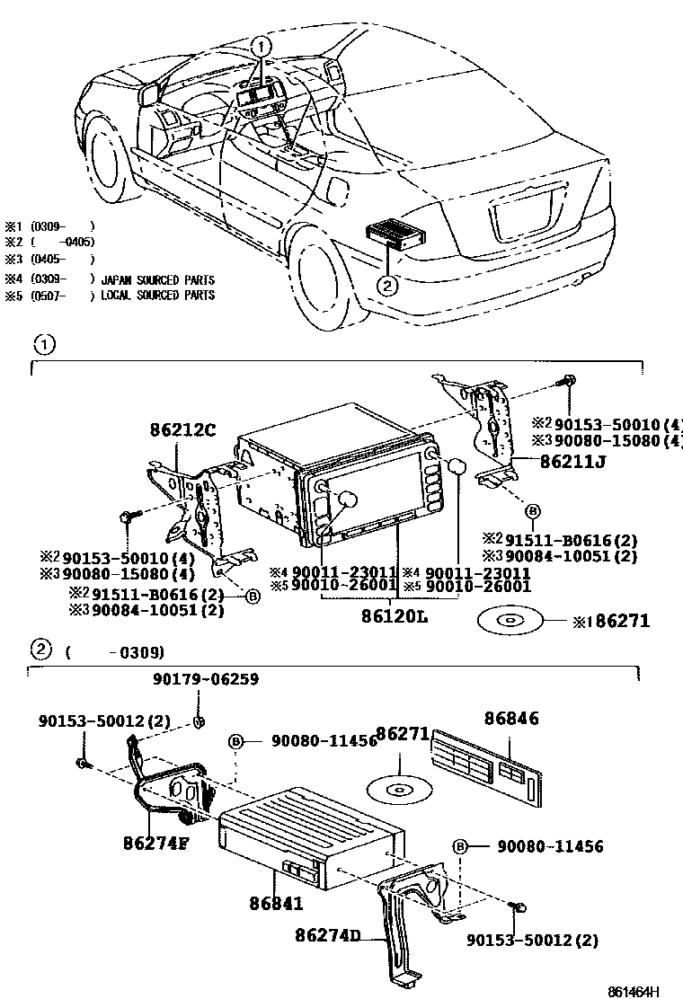 Toyota CAMRY 导航和前监视器显示屏 EPC diagram — 861464H