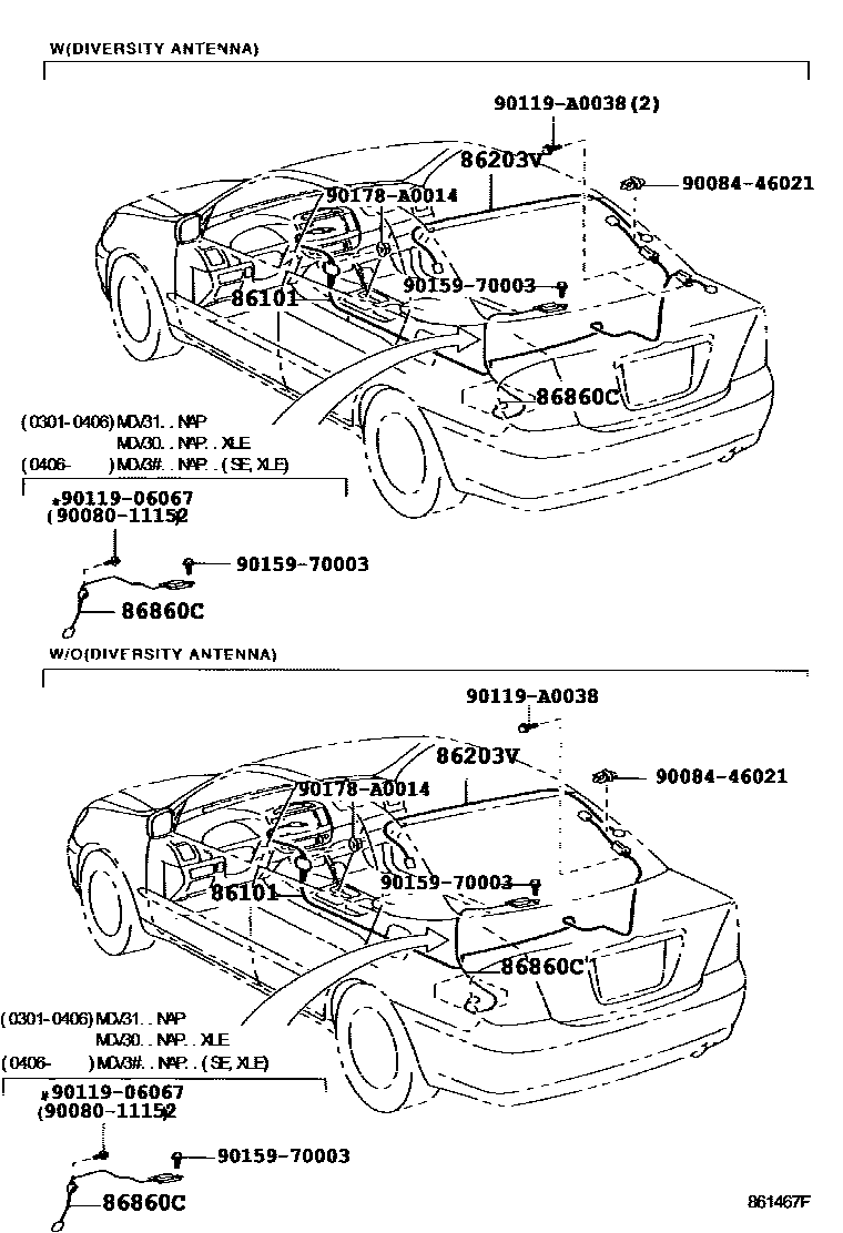 Toyota CAMRY antenna EPC diagram — 861467F