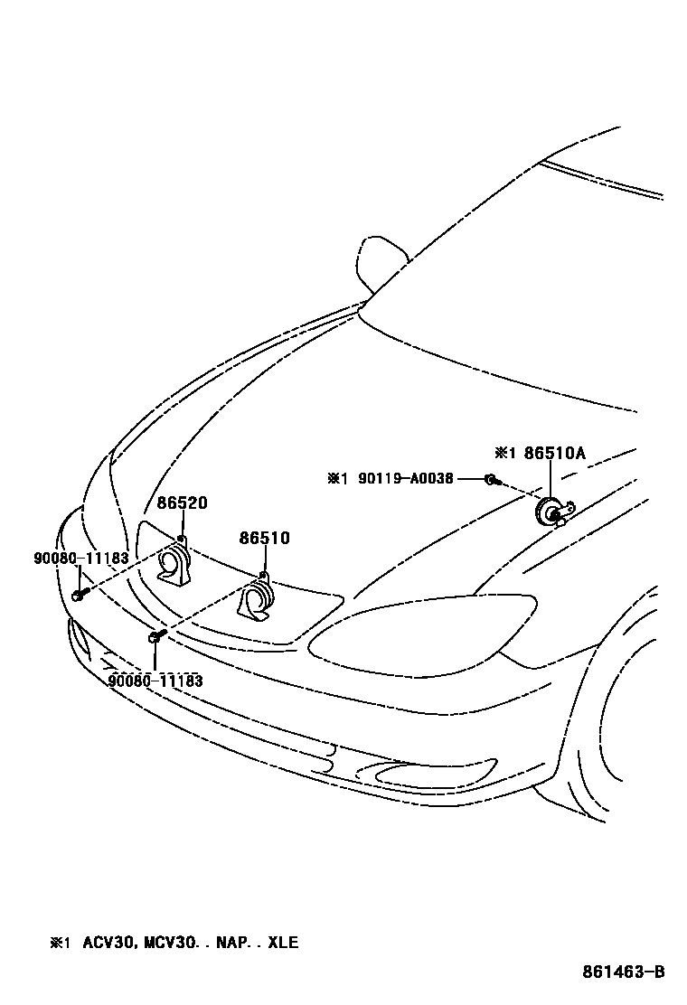 Toyota CAMRY 喇叭 EPC diagram — 861463B