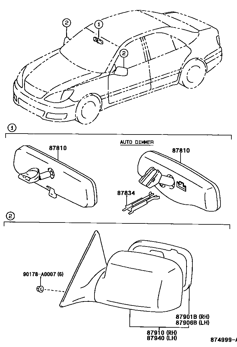 Toyota CAMRY 后视镜 EPC diagram — 874999A