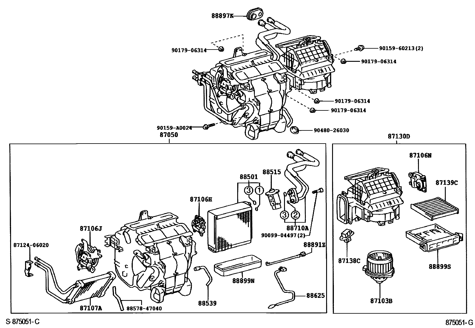 Toyota CAMRY 暖风和空调系统 - 冷却器组件 EPC diagram — 875051G
