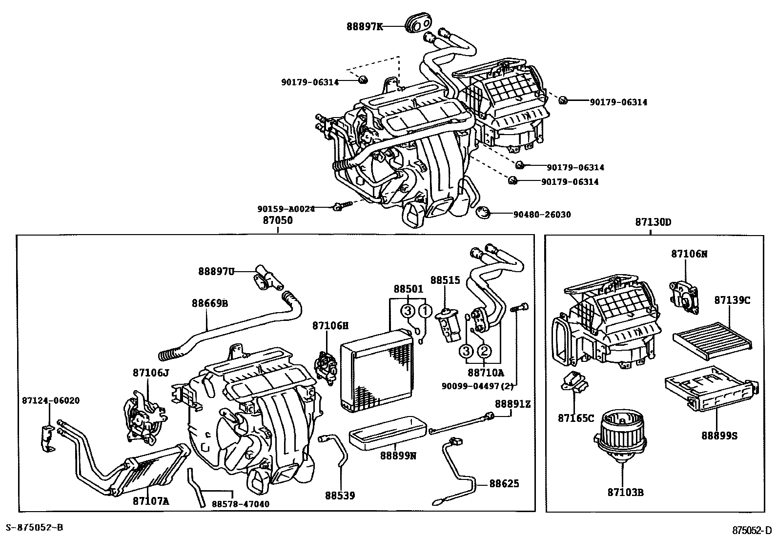 Toyota CAMRY 暖风和空调系统 - 冷却器组件 EPC diagram — 875052D