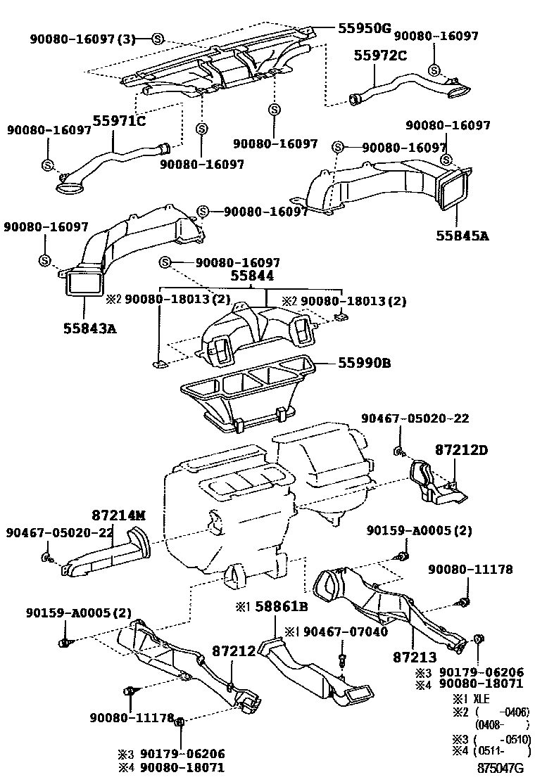Toyota CAMRY 暖风和空调系统 - 控制器和风管 EPC diagram — 875047G