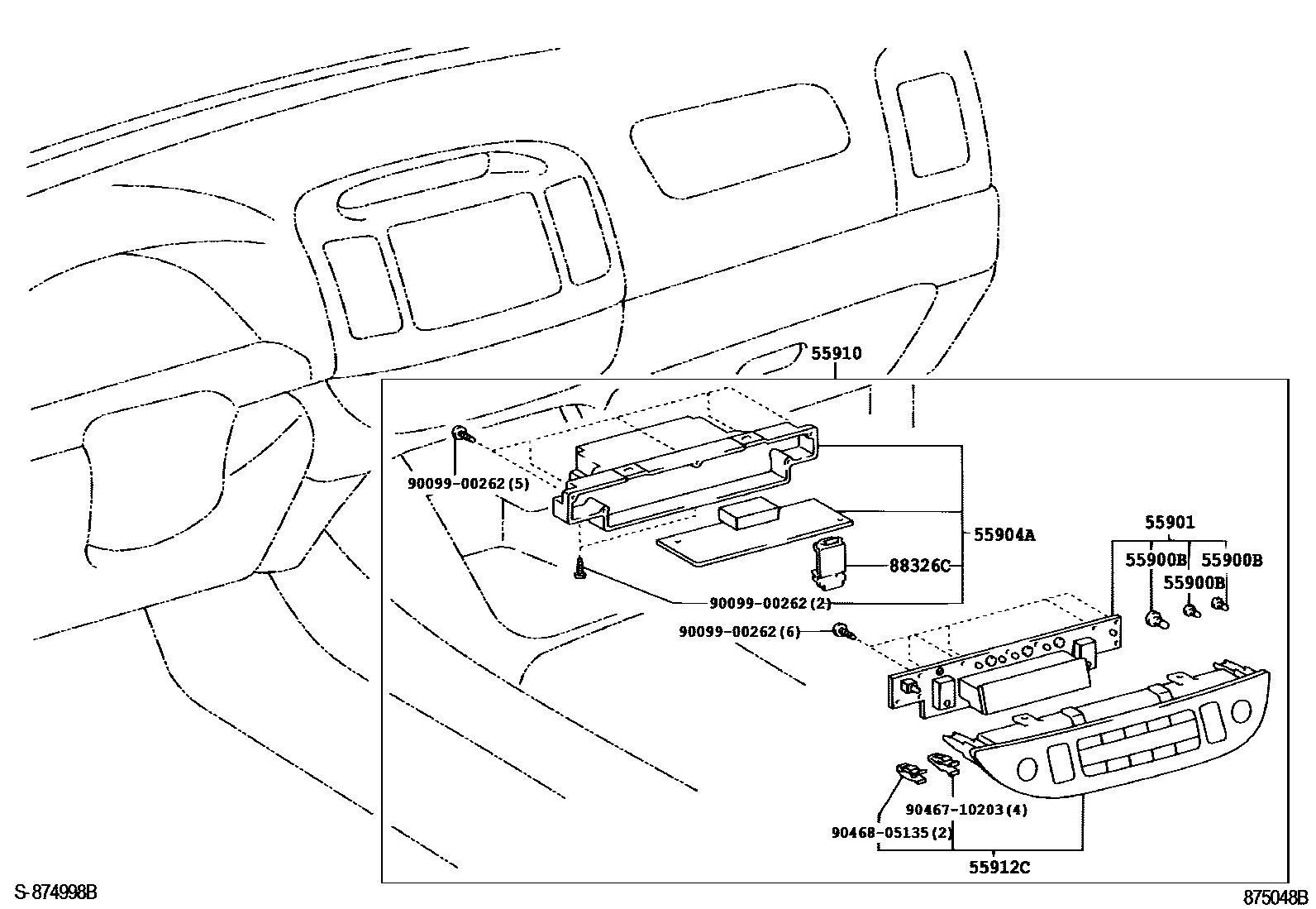 Toyota CAMRY 暖风和空调系统 - 控制器和风管 EPC diagram — 875048B