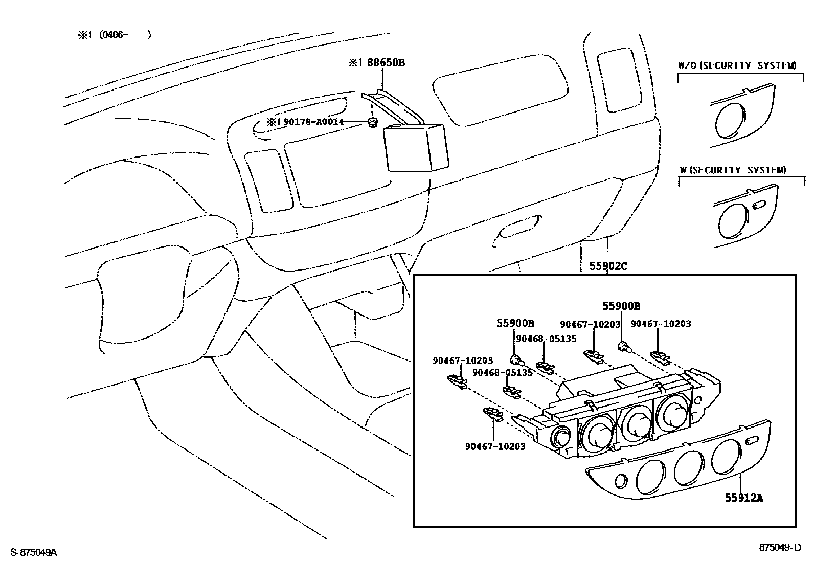 Toyota CAMRY 暖风和空调系统 - 控制器和风管 EPC diagram — 875049D