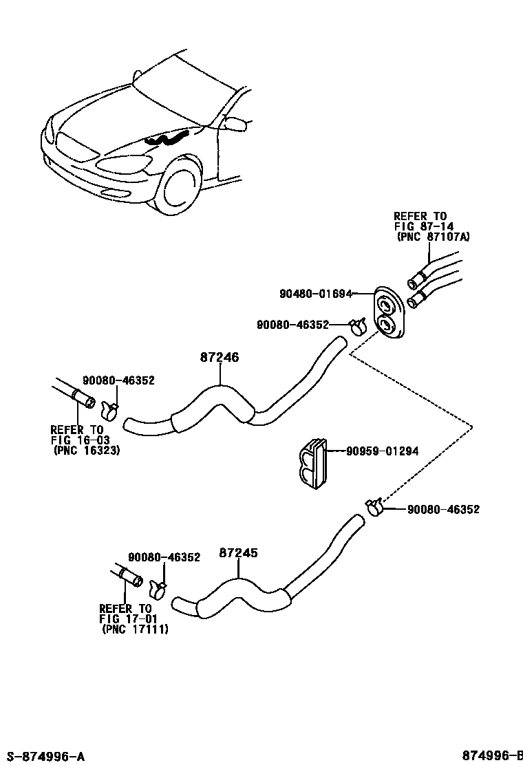Toyota CAMRY 暖风和空调系统 - 水管 EPC diagram — 874996B