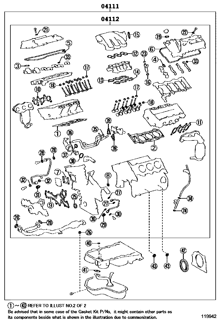 Toyota CAMRY Engine Overhaul Gasket Kit EPC diagram — 119942