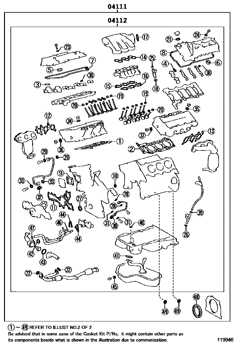 Toyota CAMRY Engine Overhaul Gasket Kit EPC diagram — 119946