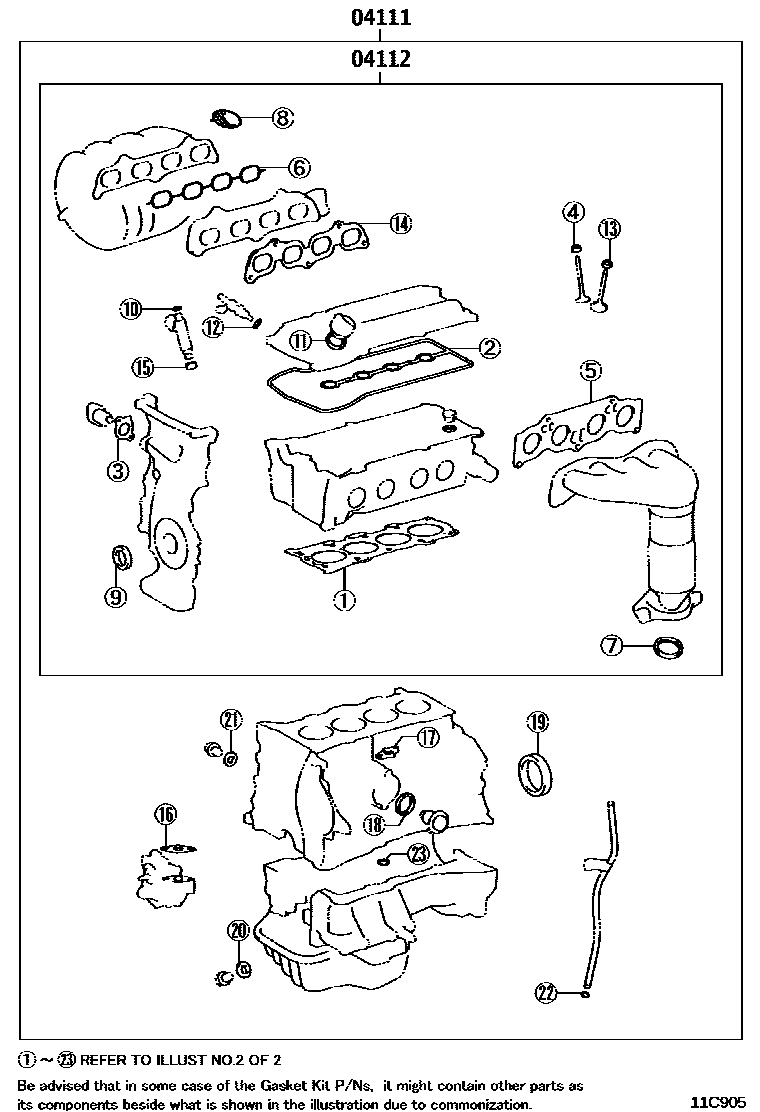 Toyota CAMRY Engine Overhaul Gasket Kit EPC diagram — 11C905