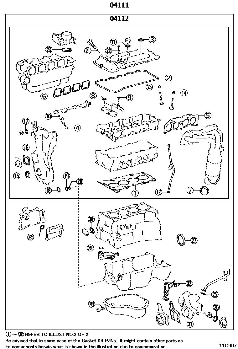 Toyota CAMRY Engine Overhaul Gasket Kit EPC diagram — 11C907