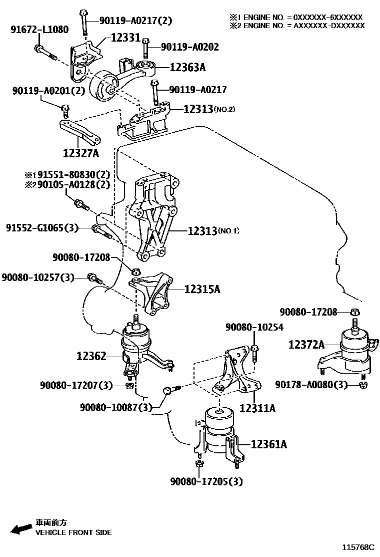 Toyota CAMRY Engine Mounting EPC diagram — 115768C