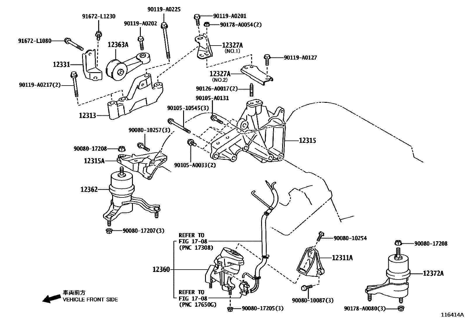 Toyota CAMRY Engine Mounting EPC diagram — 116414A