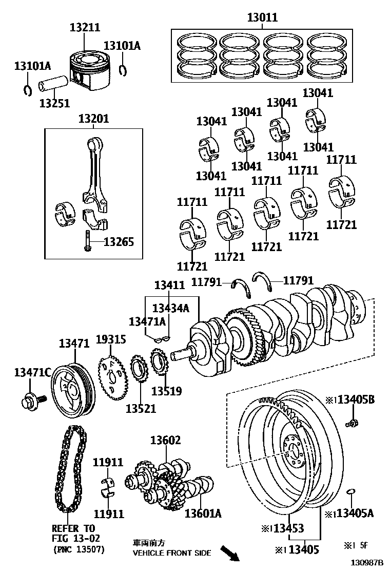 Toyota CAMRY Crankshaft & Piston EPC diagram — 130987B