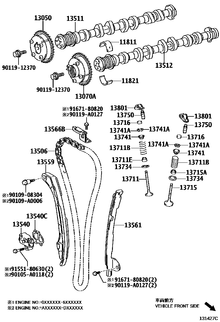Toyota CAMRY Camshaft & Valve EPC diagram — 131427C
