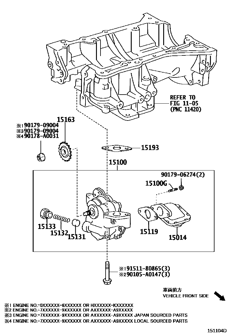 Toyota CAMRY Engine Oil Pump EPC diagram — 151104D