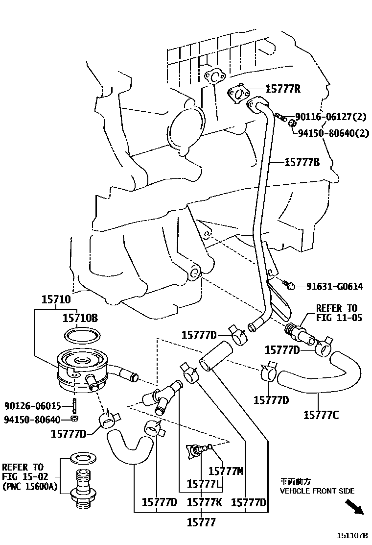 Toyota CAMRY Engine Oil Cooler EPC diagram — 151107B
