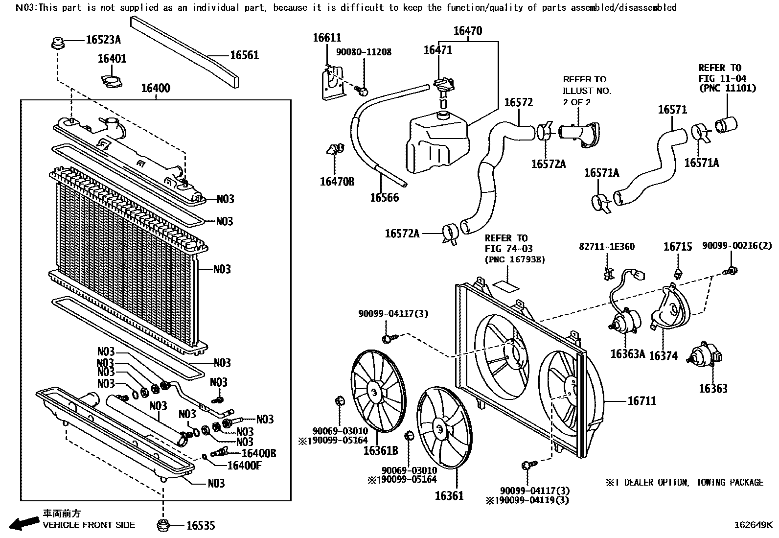 Toyota CAMRY RADIATOR & WATER OUTLET EPC diagram — 162649K