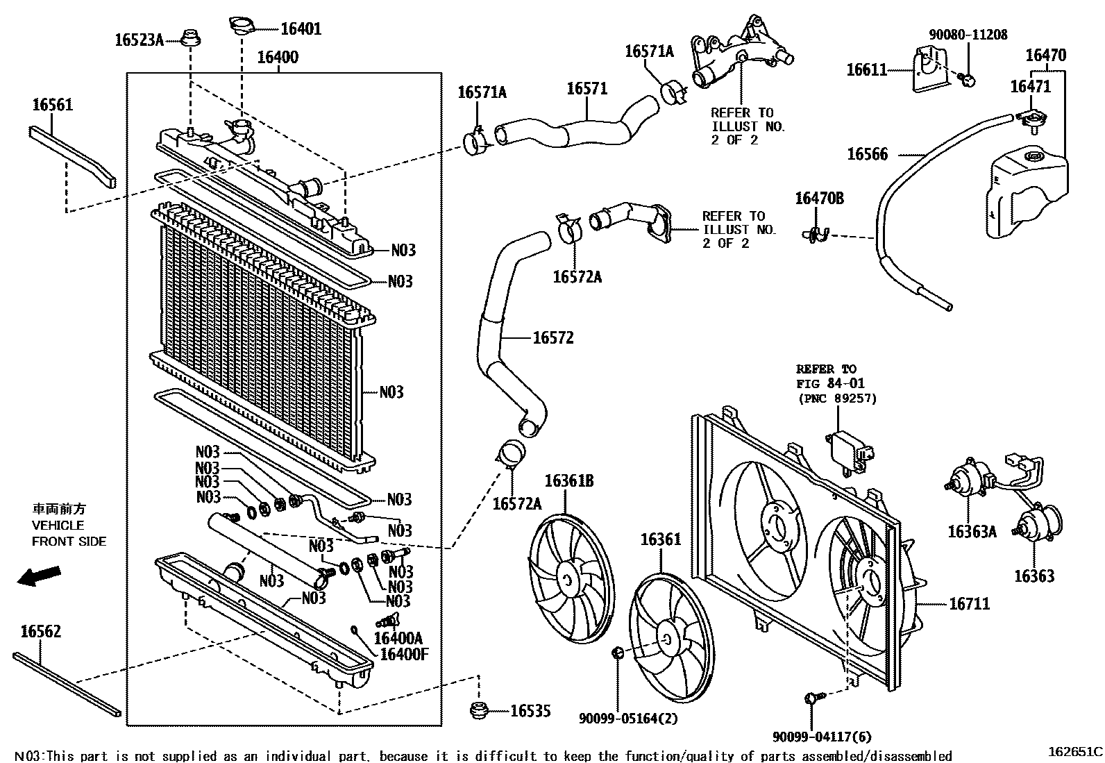 Toyota CAMRY RADIATOR & WATER OUTLET EPC diagram — 162651C