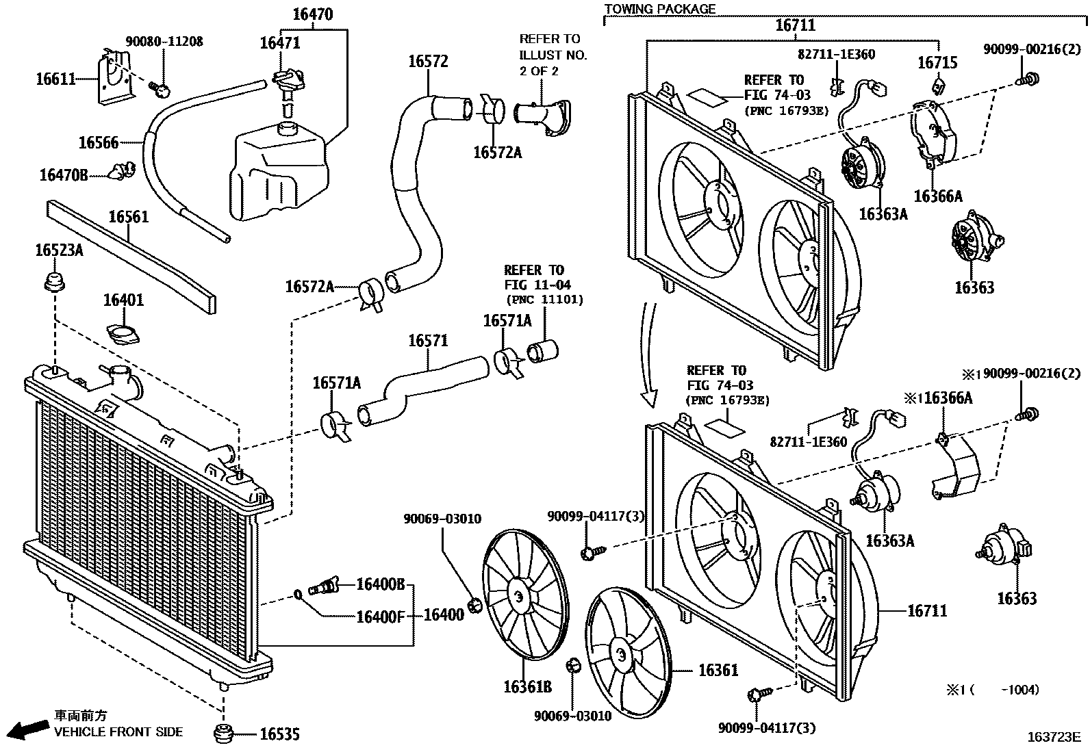 Toyota CAMRY RADIATOR & WATER OUTLET EPC diagram — 163723E