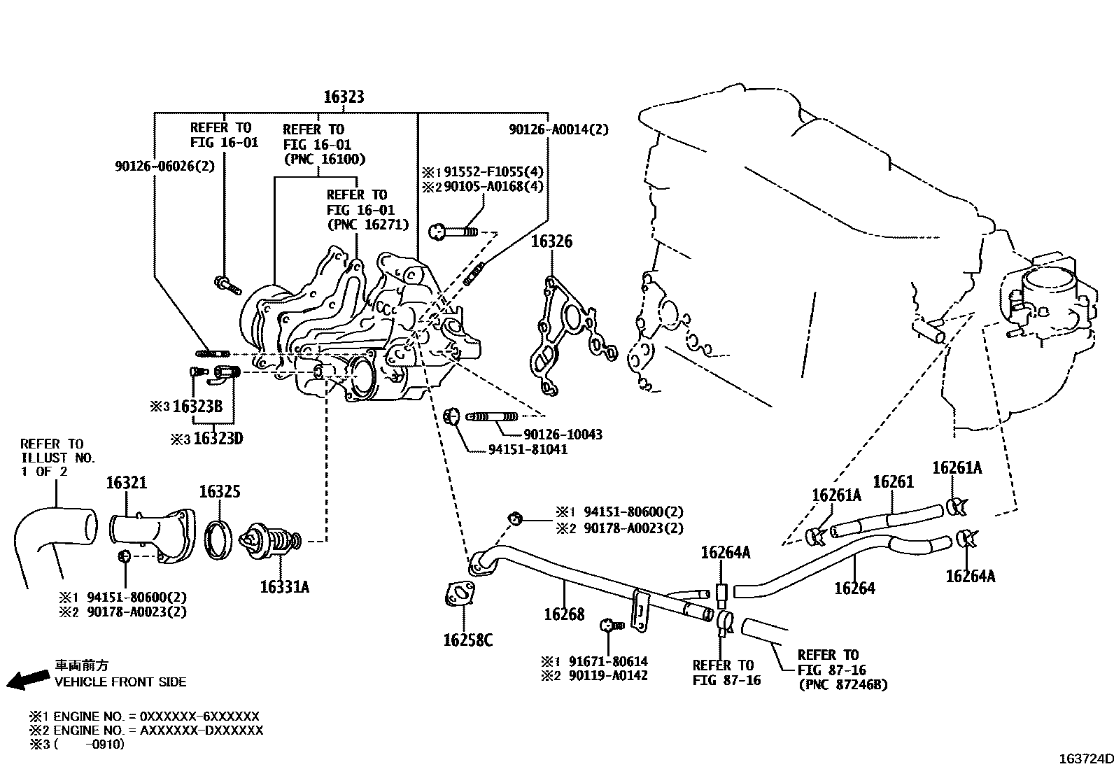 Toyota CAMRY RADIATOR & WATER OUTLET EPC diagram — 163724D