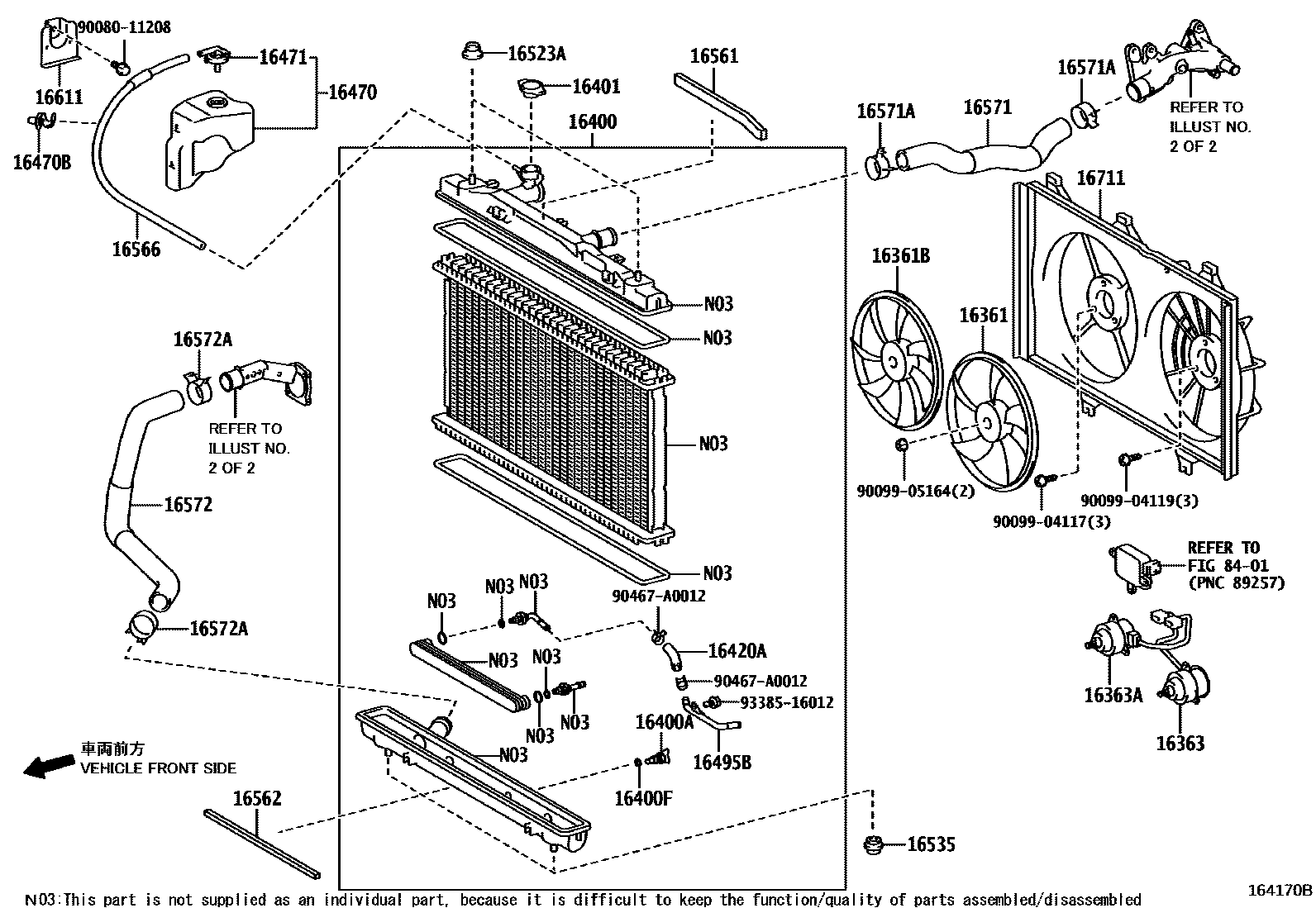 Toyota CAMRY RADIATOR & WATER OUTLET EPC diagram — 164170B