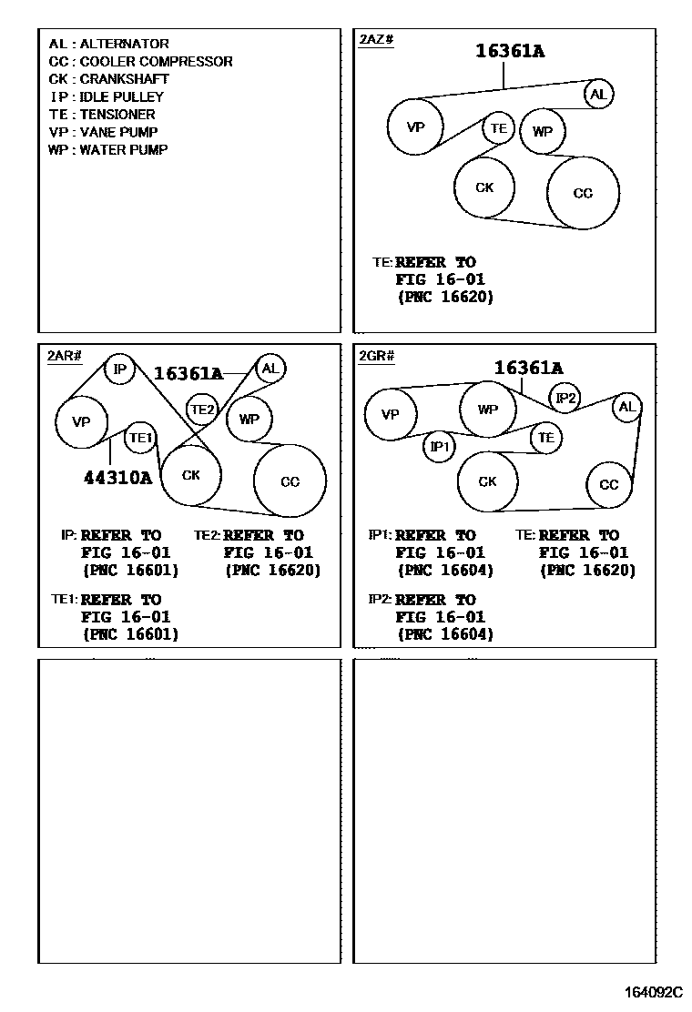 Toyota CAMRY V-Belt EPC diagram — 164092C