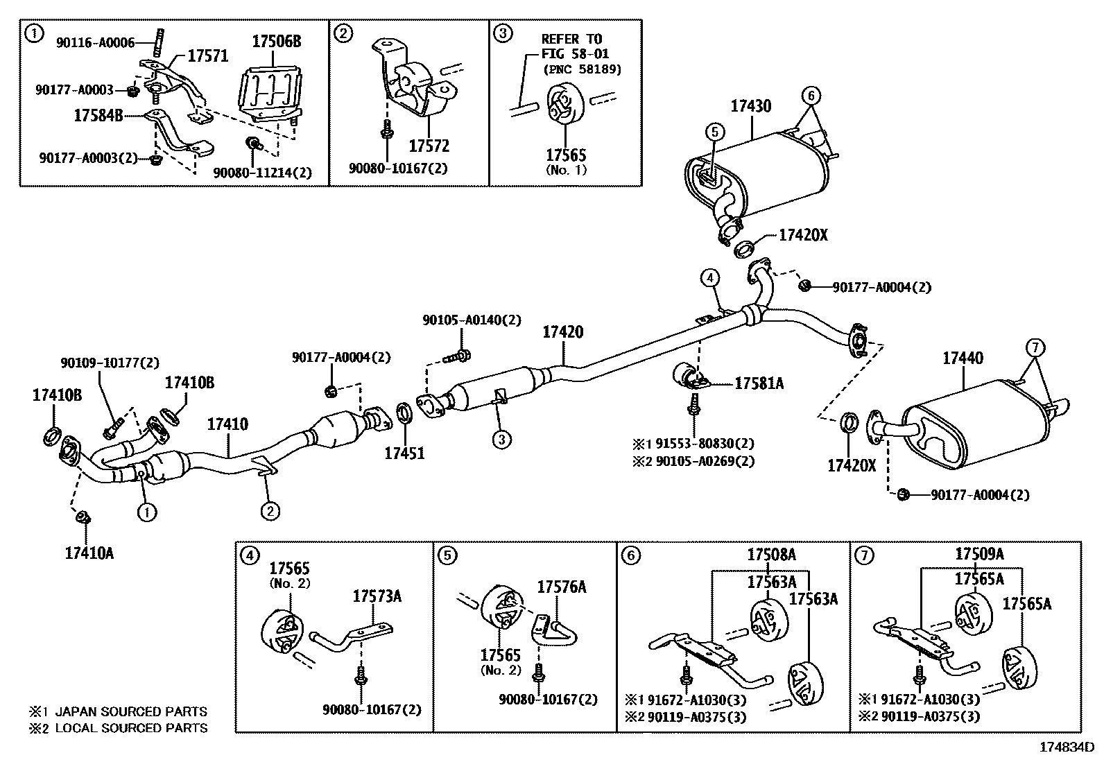 Toyota CAMRY Exhaust Pipe EPC diagram — 174834D