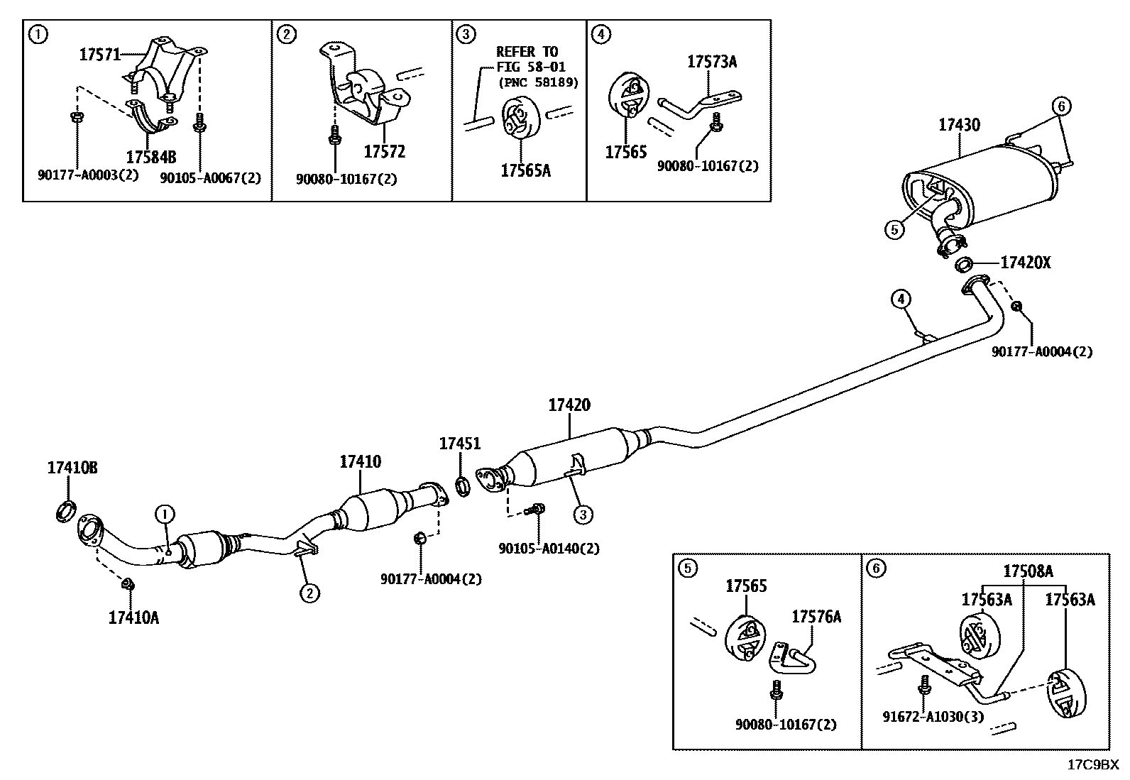 Toyota CAMRY Exhaust Pipe EPC diagram — 17C9BX