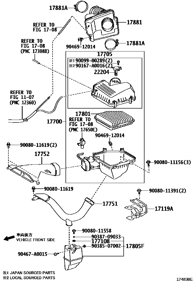 Toyota CAMRY Air Cleaner EPC diagram — 174838E
