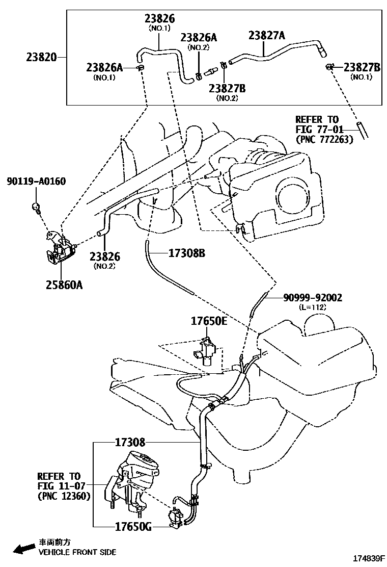 Toyota CAMRY vacuum tube EPC diagram — 174839F
