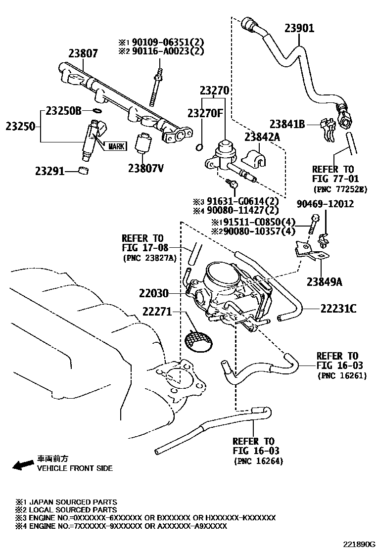 Toyota CAMRY 燃油喷射系统 EPC diagram — 221890G