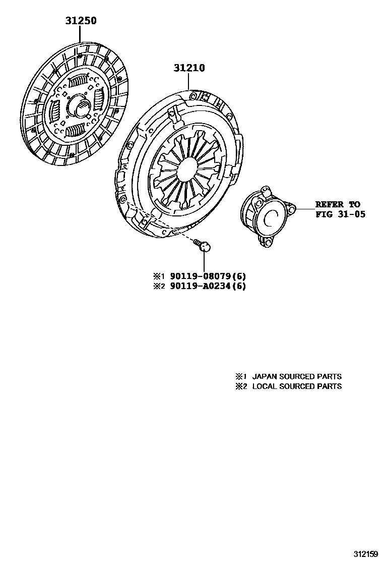 Toyota CAMRY 离合器和分离叉 EPC diagram — 312159