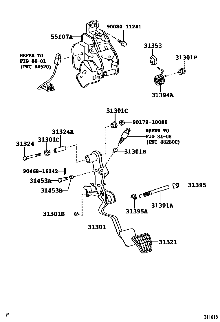 Toyota CAMRY 离合器踏板和挠性软管 EPC diagram — 311618