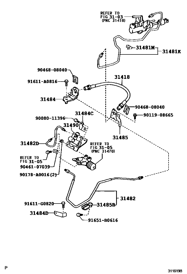 Toyota CAMRY 离合器踏板和挠性软管 EPC diagram — 311619B