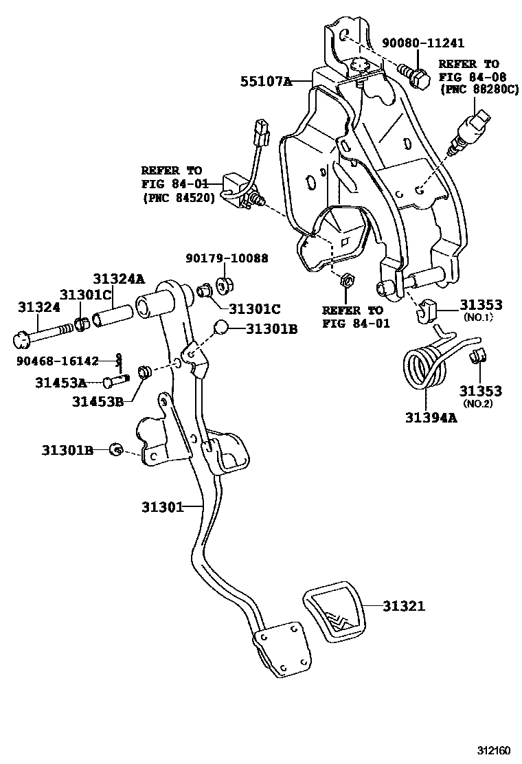 Toyota CAMRY 离合器踏板和挠性软管 EPC diagram — 312160
